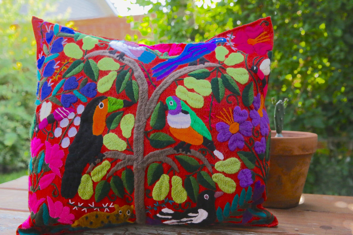 Mexican embroidered hot sale pillow covers