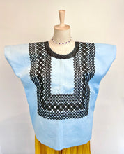 Load image into Gallery viewer, Handmade Mexican Huipil — Oaxaca— Blue and Black Cadenilla
