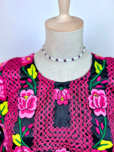 Handmade Mexican "Tehuana" Huipil — Oaxaca— Pink/Black