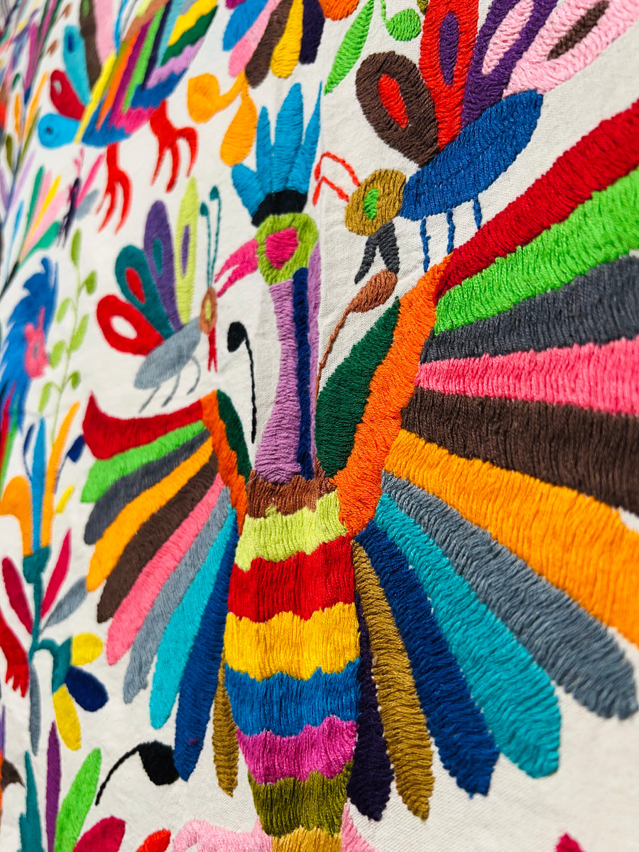 Huge 6' Otomi handembroidered bedspread/wall hanging Colores