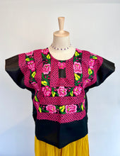 Load image into Gallery viewer, Handmade Mexican &quot;Tehuana&quot; Huipil — Oaxaca— Pink/Black
