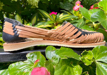 Load image into Gallery viewer, Women’s Mexican Huarache Sandals -- Tan & Black Leather