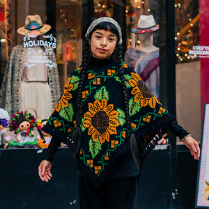 Hueyapan Hand-Embroidered Poncho-- Puebla, Mexico