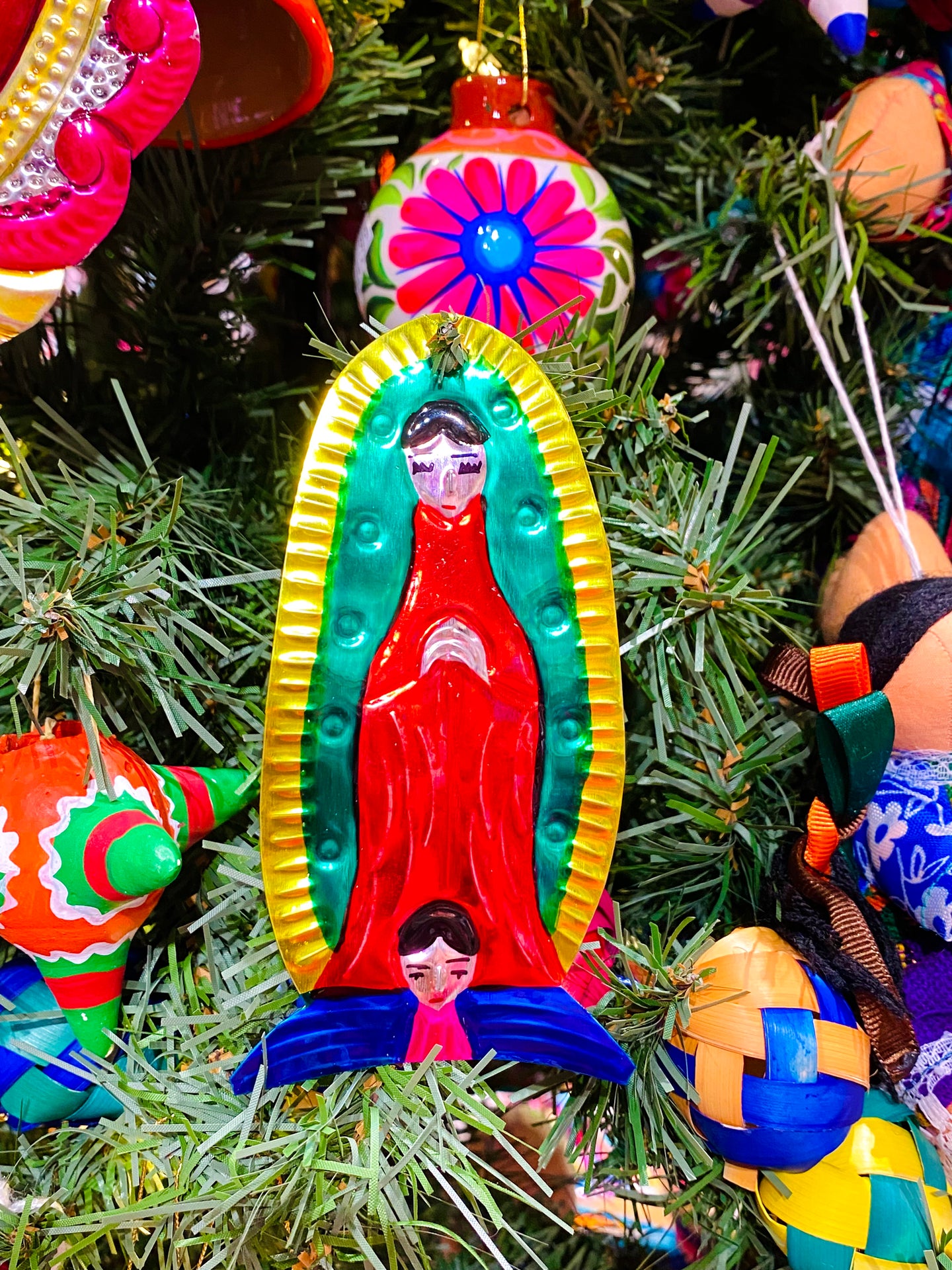 Guadalupe tin Christmas Ornament