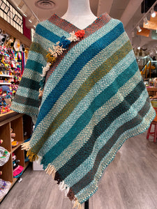 Women's Handwoven Poncho-- Oaxaca Wool - Earthly Green