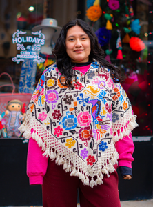 Hueyapan Hand-Embroidered Poncho-- Puebla, Mexico