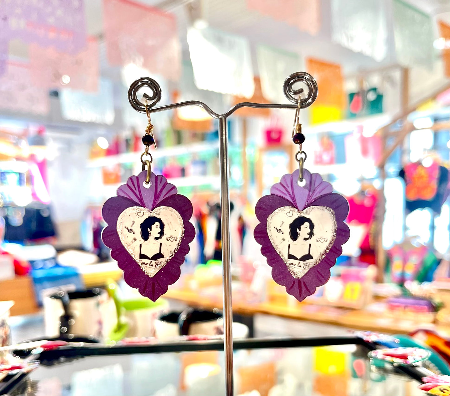 Wooden Celebrity Earrings: Purple Selena