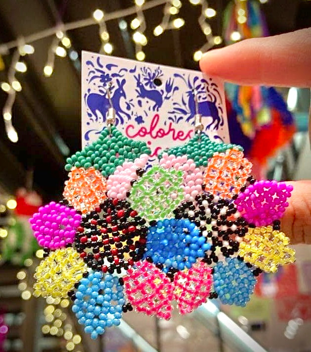 Beaded Sunflower Multicolor Earrings