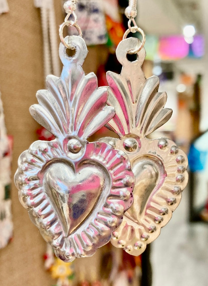 Oaxacan Tin Heart Earrings