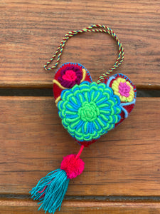 Hand-Embroidered Heart Plush Ornament
