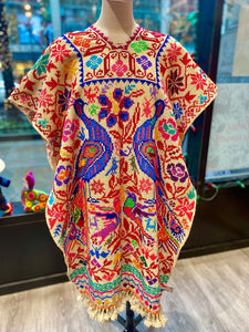 Colorful Hand-Embroidered Gaban/Poncho: Puebla, Mexico