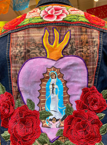 “Almeraya” Embroidered Jean Jacket—Guadalupe in Blooms— Size Women's M