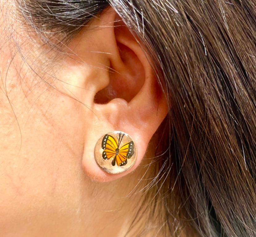 18kt Gold Plated Monarch Butterfly Stud Earrings | Icing US