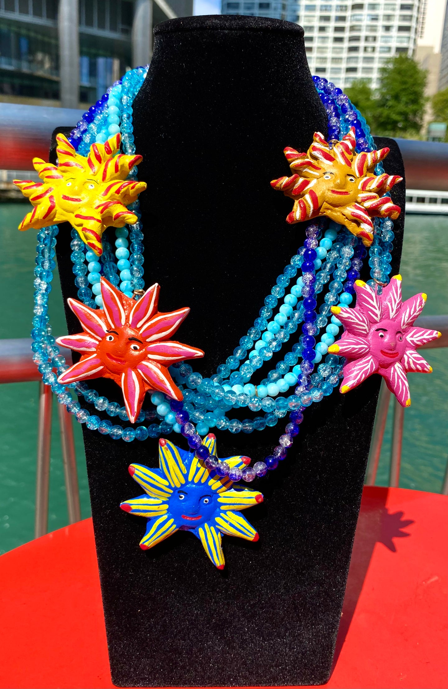 Handmade Mexican Clay Suns Necklace
