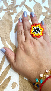 Colorful Beaded Flower Rings -- Guerrero, Mexico
