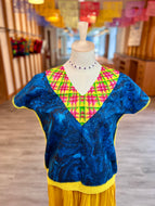 Handmade Mexican Huipil — Oaxaca— Blue/Pink