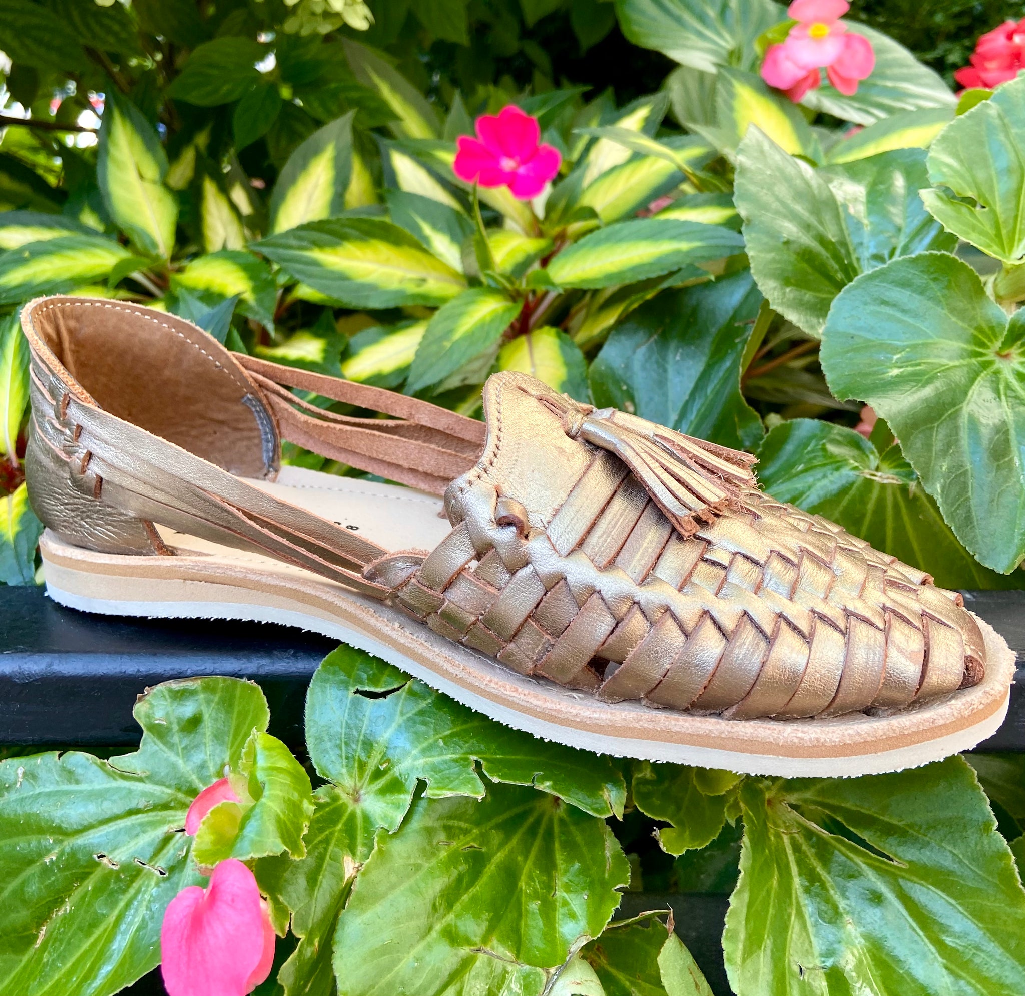 Women s Mexican Huarache Sandals Gold Colores Mexicanos Chicago s Mexican Gift Shop