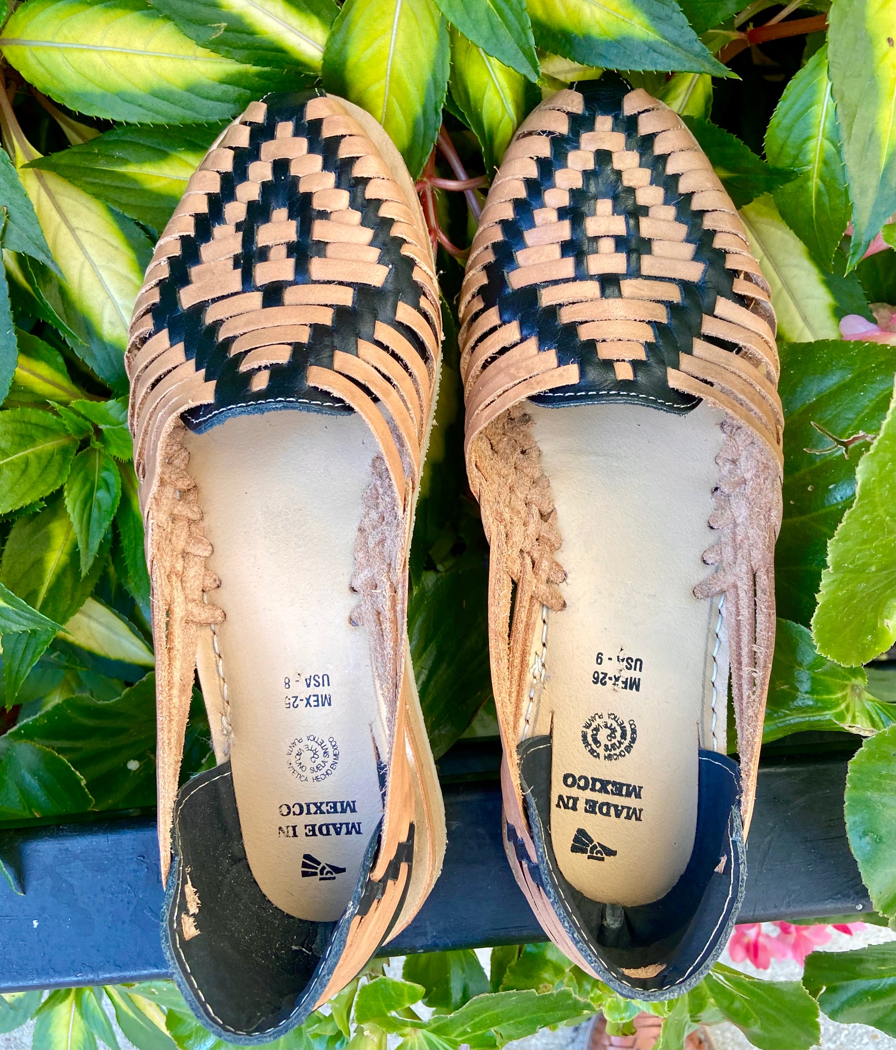 Women s Mexican Huarache Sandals Tan Black Leather Colores Mexicanos Chicago s Mexican Gift Shop