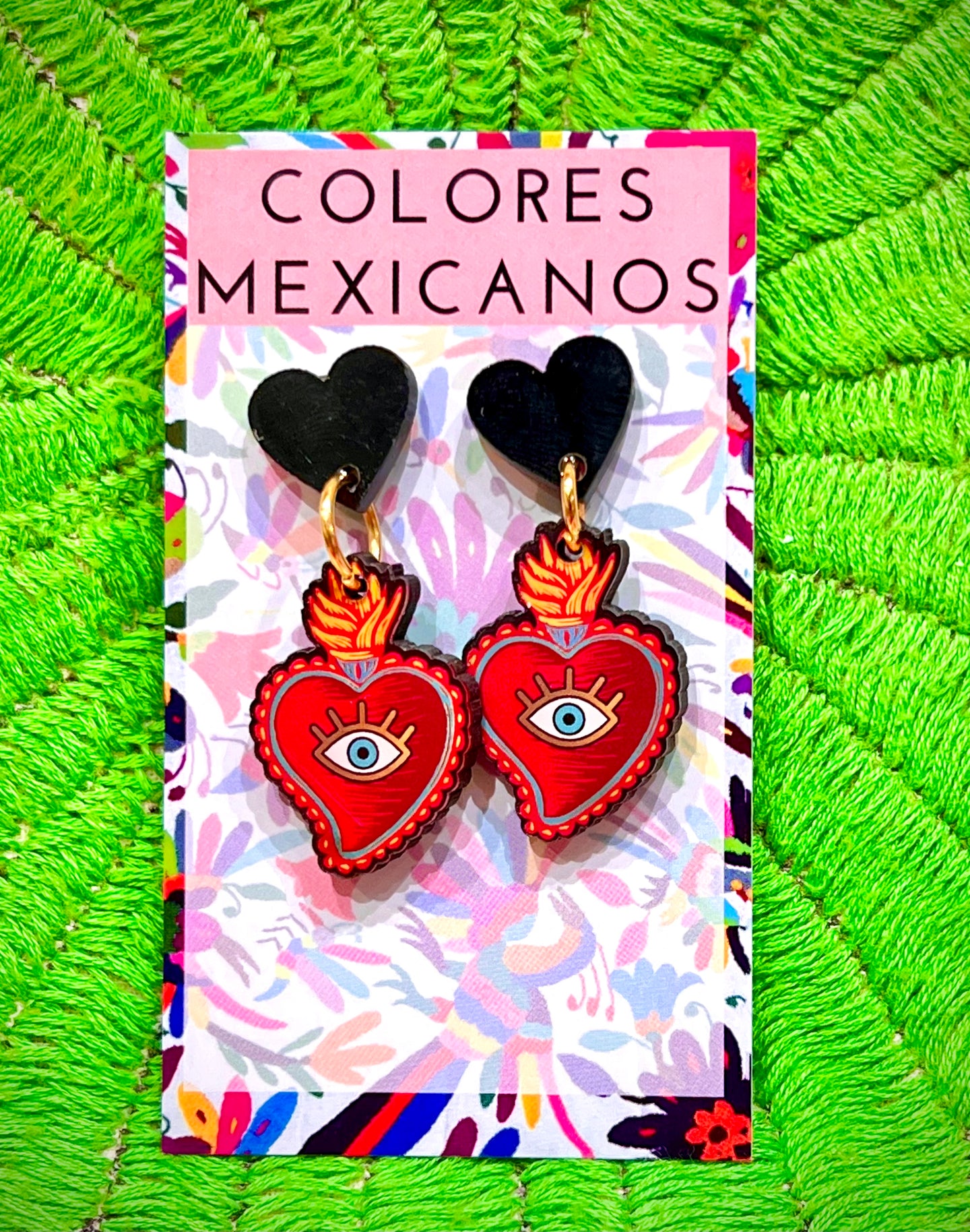 Mexican Hamsa Heart Earrings