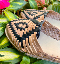 Load image into Gallery viewer, Women’s Mexican Huarache Sandals -- Tan &amp; Black Leather

