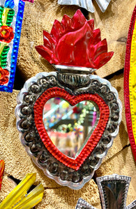 Mexican Tin Sacred Heart Mirror Ornament