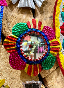 Colorful Mexican Tin Mirror Ornament
