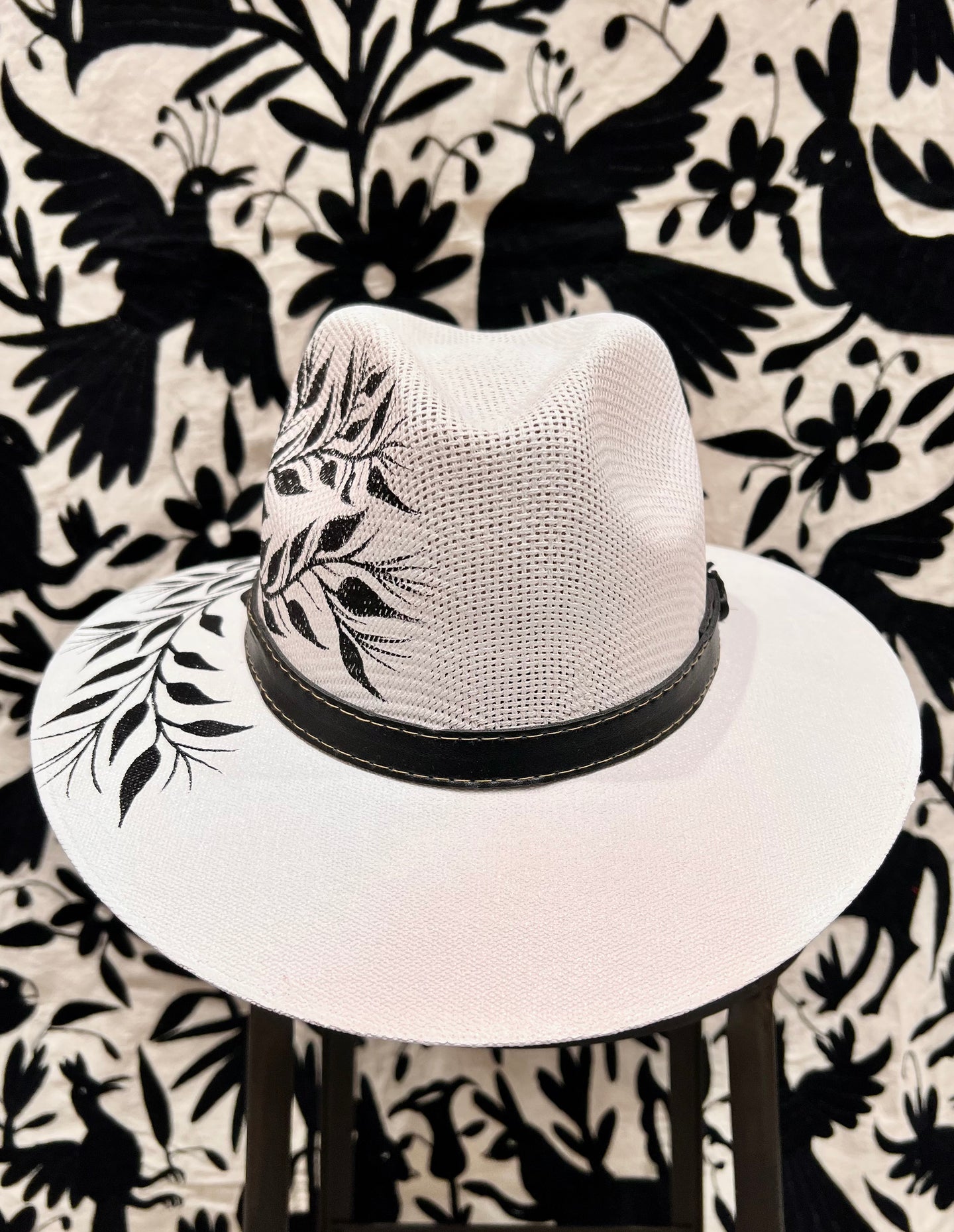 Mexican Hand Painted Sombrero — Black Blossoms