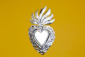 Mexican Tin Sacred Heart Mirror Ornament
