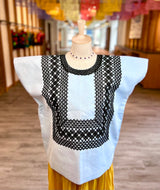 Handmade Mexican Huipil — Oaxaca— Blue and Black Cadenilla