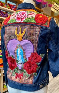 “Almeraya” Embroidered Jean Jacket—Guadalupe in Blooms— Size Women's M