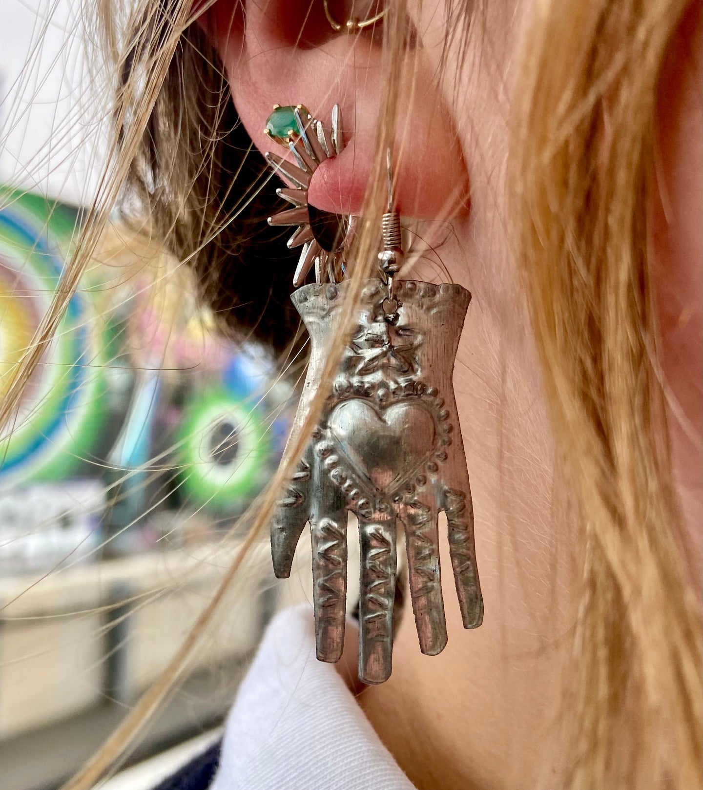 Classic Mexican Tin Hand Earrings