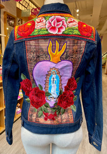 “Almeraya” Embroidered Jean Jacket—Guadalupe in Blooms— Size Women's M