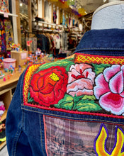 Load image into Gallery viewer, “Almeraya” Embroidered Jean Jacket—Guadalupe in Blooms— Size Women&#39;s M
