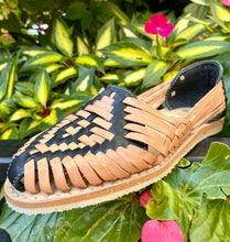 Load image into Gallery viewer, Women’s Mexican Huarache Sandals -- Tan &amp; Black Leather
