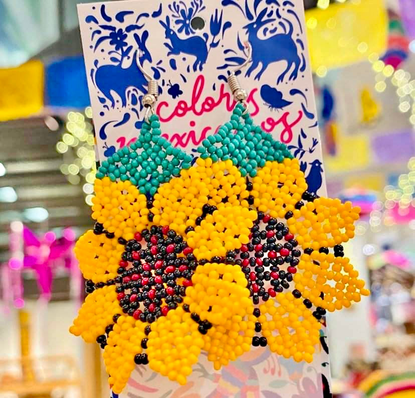 Beaded Sunflower Earrings
